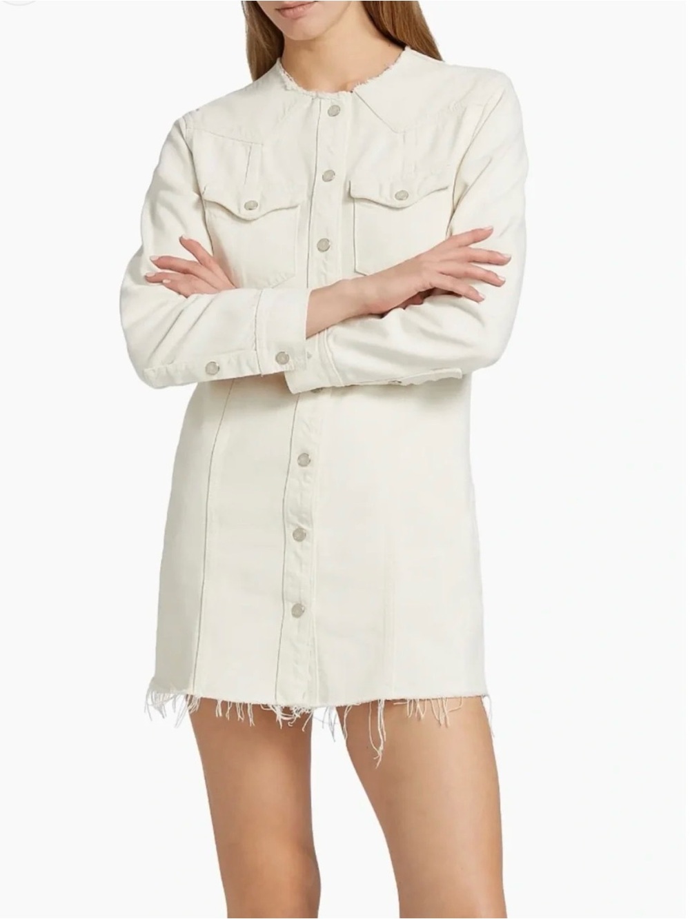 Re/Done Riley Cream Button-Front Denim Mini Dress
